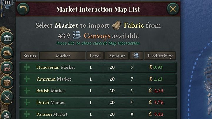Вы увидите окно со списком стран, из которых вы сможете импортировать или экспортировать данный товар - Виктория 3: Как обозначить торговые пути? - Виктория 3 Руководство по игре
