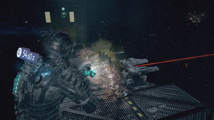 Jeśli polecicie w lewo, to musicie zniszczyć narośle po to żeby odsłonić lewe działo ADS - Dead Space Remake: Możliwość ratunku (Search and Rescue) - Dead Space Remake - poradnik do gry