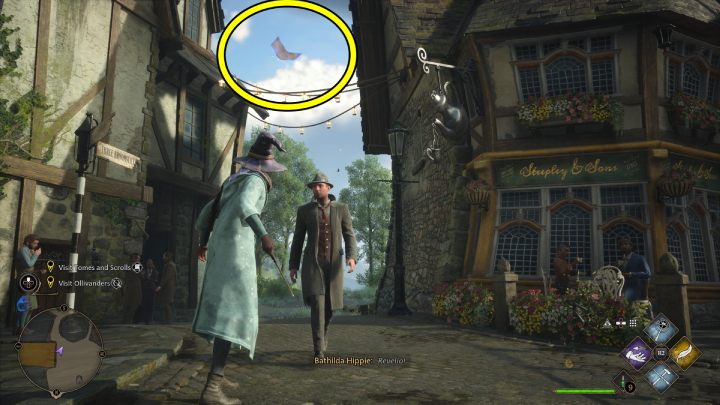 Ta strona Flying Guide Page #14 (Hogsmeade) lata wokół sklepu z herbatami w północno wschodniej części wioski - Hogwarts Legacy: Strony przewodnika (Field Guide Pages) część 2 - Hogsmeade - Hogwarts Legacy - poradnik do gry