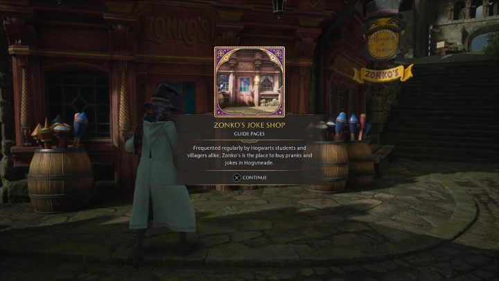 Jedną ze stron Revelio znajdziecie przed sklepem Zonka w centrum wioski Hogsmeade - Hogwarts Legacy: Strony przewodnika (Field Guide Pages) część 2 - Hogsmeade - Hogwarts Legacy - poradnik do gry