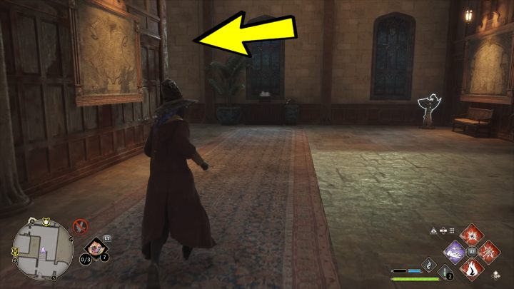 Gdy dotrzecie do dużego obrazu z mapą, skręćcie w prawo i zejdźcie po schodach - Hogwarts Legacy: Posążki demimoza (Demiguise Statues) - Hogwart - Hogwarts Legacy - poradnik do gry