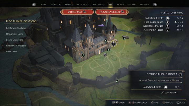 Pokój łamigłówek Depulso 2 (Depulso Puzzle Room 2) znajduje się w skrzydle dzwonnicy (The Bell Tower Wing) w Hogwarcie - Hogwarts Legacy: Pokój łamigłówek Depulso 2 (Depulso Puzzle Room 2) - Hogwarts Legacy - poradnik do gry