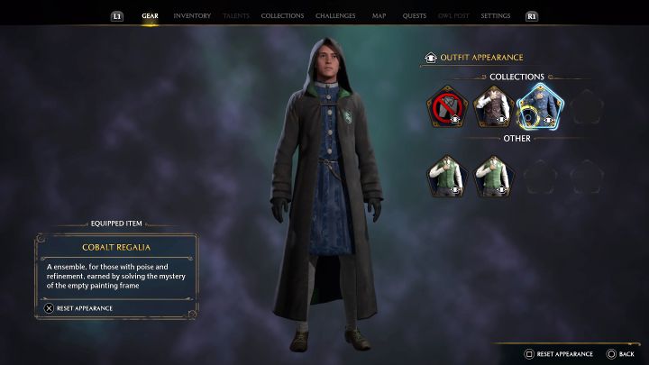 Wyświetli się lista dostępnych skórek dla danej kategorii przedmiotu (na bazie tych, które znaleźliście lub zakupiliście w grze) - Hogwarts Legacy: Jak zmienić wygląd ubrania (Change Apperance)? - Hogwarts Legacy - poradnik do gry