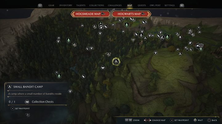 Następna skrzynia jest w obozie bandytów, niedaleko poprzedniego obozu - Hogwarts Legacy: Skrzynie skarbów Zakazany Las (Forbidden Forest) - Hogwarts Legacy - poradnik do gry