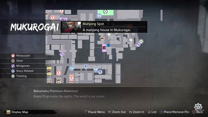 Bywalcy domu Mahjong znajdują się w południowo-zachodniej części dzielnicy Mukurogai w przybytku Mahjong Spot przy ulicy Mukurogai First Floor - Like a Dragon Ishin: Nawiązywanie przyjaźni - Shops - Like a Dragon Ishin - poradnik do gry