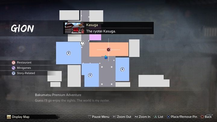 Kasuga Okami znajduje się w środkowej części dzielnicy Gion, w restauracji Kasuga - Like a Dragon Ishin: Nawiązywanie przyjaźni - Shops - Like a Dragon Ishin - poradnik do gry