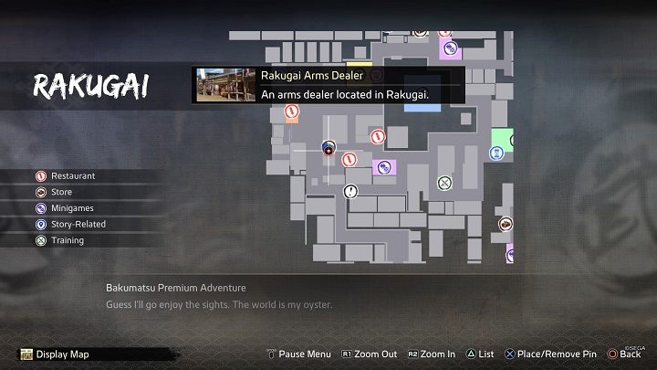 Rakugai Arms Dealer znajduje się we wschodniej części dzielnicy Rakugai przy ulicy West Umekojicho - Like a Dragon Ishin: Nawiązywanie przyjaźni - Shops - Like a Dragon Ishin - poradnik do gry