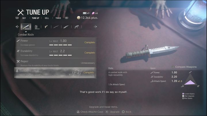 W przypadku noża pojawi się opcja Durability - Resident Evil 4 Remake: Ulepszanie broni - Resident Evil 4 Remake - poradnik do gry