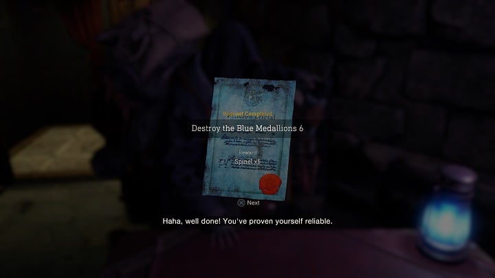 W nagrodę otrzymacie pięć spineli (x5 Spinel) - Resident Evil 4 Remake: Destroy the Blue Medallions 6 - Resident Evil 4 Remake - poradnik do gry