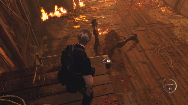 Osłabienie oka Mendeza sprawi, że boss padnie na ziemię i nie musicie schodzić z górnej półki - Resident Evil 4 Remake: Jak pokonać Bossa Mendez? - Resident Evil 4 Remake - poradnik do gry