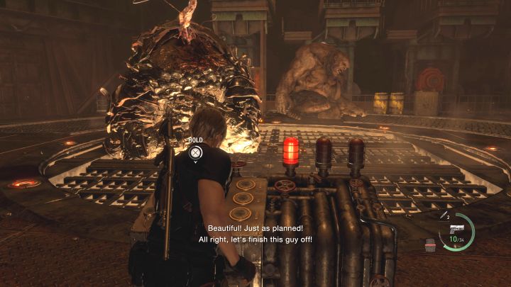 Szybko dotrzyjcie do dźwigni i przytrzymajcie przycisk interakcji - Resident Evil 4 Remake: Jak pokonać bossów Dos Gigantes? - Resident Evil 4 Remake - poradnik do gry