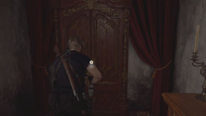 Powróćcie na parter i znajdźcie zamkniętą szafę z obrazka - ma ona zamek Combination Lock - Resident Evil 4 Remake: Zagadki z Village Chiefs Manor (rozdział 2) - Resident Evil 4 Remake - poradnik do gry
