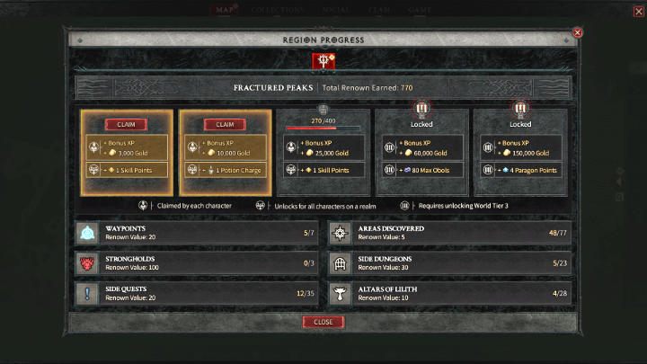 Do zakładki postępów w regionach świata gry Diablo 4 możecie przejść z poziomu mapy - Diablo 4: Porady na start - Diablo 4 - poradnik do gry