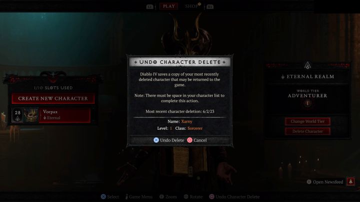 Własnoręczne usunięcie postaci nie jest na szczęście nieodwracalne - Diablo 4: Czy można cofnąć skasowanie postaci? - Diablo 4 - poradnik do gry