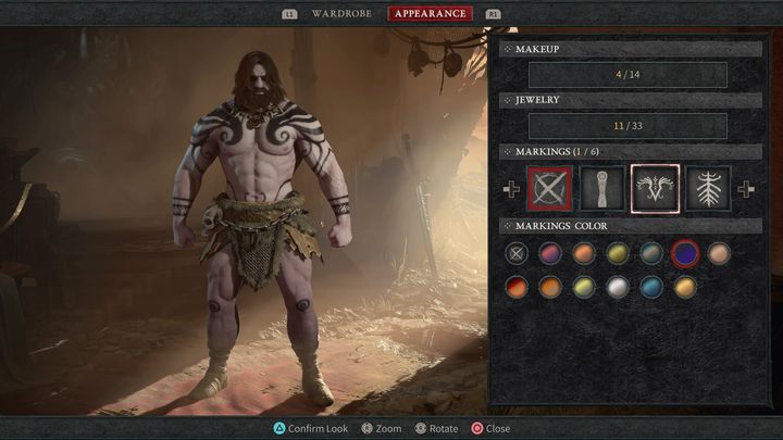 W zakładce wygląd (Appearance) dostepne są następujące opcje - Diablo 4: Jak zmienić płeć i wygląd? - Diablo 4 - poradnik do gry