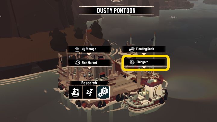 Gdy już zadokujecie w dowolnej lokacji typu Pontoon, wybierzcie opcję Shipyard - Dredge: Skąd wziąć Refined Metal? - Dredge - poradnik do gry