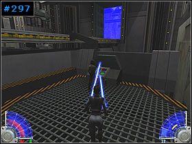 Skorzystaj z mocy SPEED, by przedostać się za pole siłowe, które po przełączeniu dźwigni na panelu zniknie - Elektrownia - Taspir 3 | Kontynuacja | Star Wars Jedi Knight Jedi Academy - Star Wars Jedi Knight: Jedi Academy - poradnik do gry