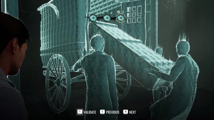 Przy drzwiach ustawcie scenę z pracownikami instytutu wyjmującymi skrzynię z dorożki - Sherlock Holmes The Awakened: Blok B (Block B) - Sherlock Holmes The Awakened - solucja