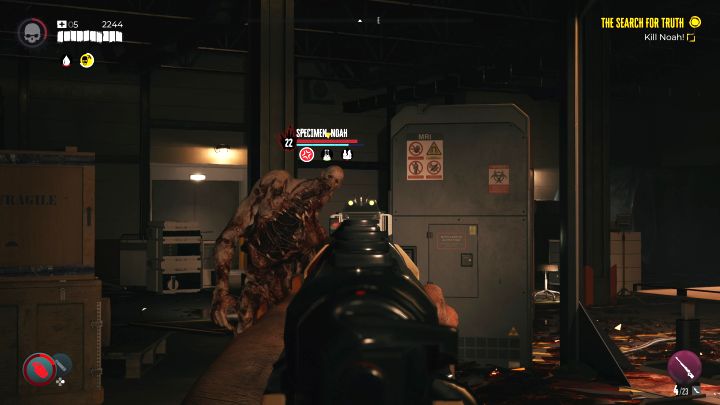 Niestety boss potrafi też atakować na dystans - pluje pociskami, które mogą wywoływać krwawienie - Dead Island 2: Jak pokonać bossa Specimen Noah? - Dead Island 2 - poradnik do gry