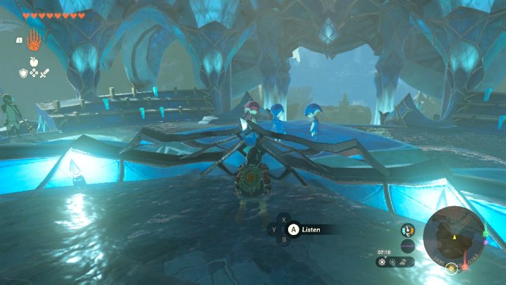 Okrążcie salę tronową po cichu i zakradnijcie się do dzieci od tyłu, aby podsłuchać ich rozmowę - Zelda TotK: Sidon of the Zora - opis przejścia - Zelda Tears of the Kingdom - poradnik do gry