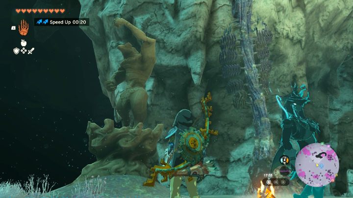 Twarz i lewa reka posągu sugeruje kierunek, w którym musicie się udać i odnaleźć kolejny posąg - Zelda TotK: A Mystery in the Depths - opis przejścia - Zelda Tears of the Kingdom - poradnik do gry