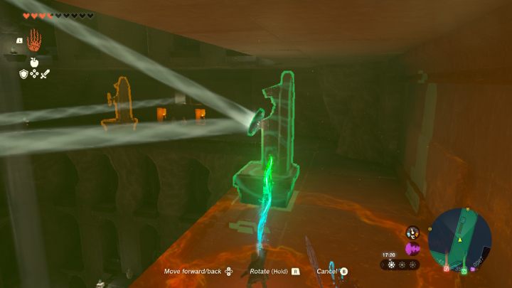 Pomnik stojący w północno zachodniej części przesuńcie tak, aby światło odbiło się do góry i trafiło w zielony punkt na poziomie 6F - Zelda TotK: Riju of Gerudo Town - opis przejścia - Zelda Tears of the Kingdom - poradnik do gry