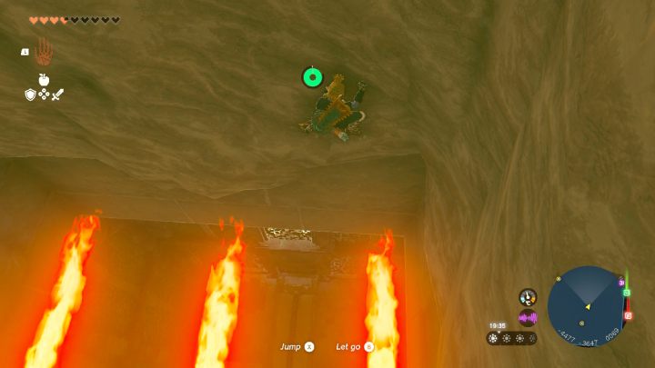 Zejdźcie po ścianie w dół i omijajcie ogniste pułapki - Zelda TotK: Riju of Gerudo Town - opis przejścia - Zelda Tears of the Kingdom - poradnik do gry