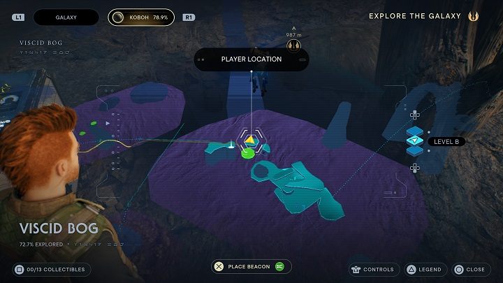 Zaczynając od miejsca medytacji, rozejrzyjcie się wokół spoglądając w dół - Jedi Survivor: Grząskie Bagno - lista sekretów - Star Wars Jedi Survivor - poradnik do gry