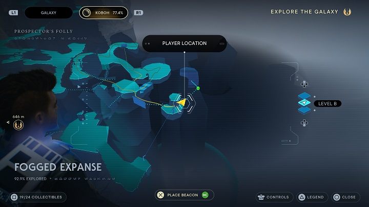 W pobliżu znajdziecie ścianę, po której będziecie mogli przebiec, jeśli najpierw użyjecie na niej mocy pchnięcia - Jedi Survivor: Mglisty przestwór - lista sekretów - Star Wars Jedi Survivor - poradnik do gry