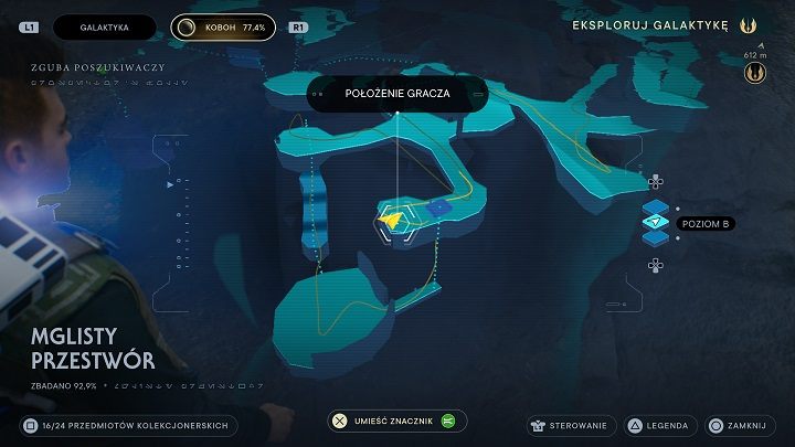 W pobliżu znajduje się winda, dzięki której dostaniecie się do kolejnej znajdźki i przy okazji otworzycie skrót - Jedi Survivor: Mglisty przestwór - lista sekretów - Star Wars Jedi Survivor - poradnik do gry