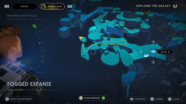 Trzymając się krawędzi idźcie w przeciwległą stronę od skrzyni opisanej powyżej - Jedi Survivor: Mglisty przestwór - lista sekretów - Star Wars Jedi Survivor - poradnik do gry