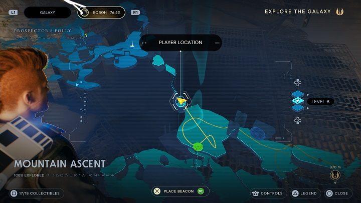 Idąc dalej będziecie mogli zauważyć, że możecie dostać się na wysoką półkę po skorzystaniu z linki z hakiem - Jedi Survivor: Górskie wzniesienie - lista sekretów - Star Wars Jedi Survivor - poradnik do gry