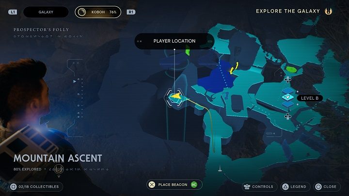 Idźcie przed siebie przeskakując po półkach pod wodospadem, a dotrzecie do pierwszego skarbu - Jedi Survivor: Górskie wzniesienie - lista sekretów - Star Wars Jedi Survivor - poradnik do gry