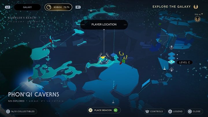 Wynurzcie się z wody i skorzystajcie z pobliskiej ściany, aby wrócić się na górę - po wejściu wyżej naprzeciw Was jest kolejna ściana - Jedi Survivor: Jaskinie PhonQi - lista sekretów (część 1) - Star Wars Jedi Survivor - poradnik do gry