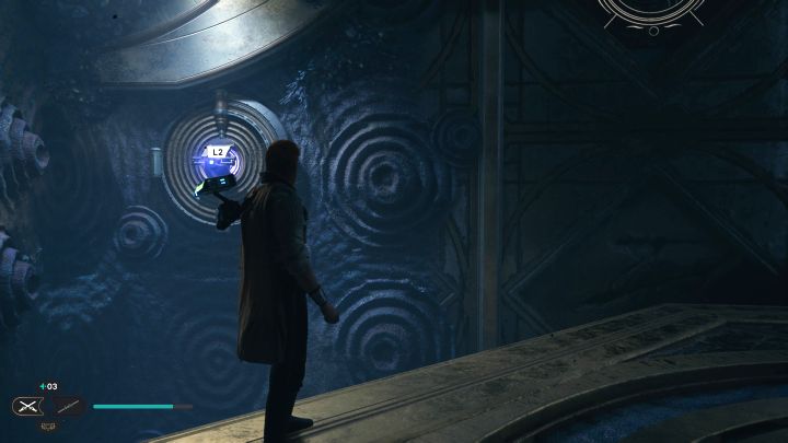 Po lewej stronie możecie użyć przyciągnięcia Mocą, dzięki czemu Cal złapie kulę - Jedi Survivor: Komnata dwoistości na Koboh - Star Wars Jedi Survivor - poradnik do gry