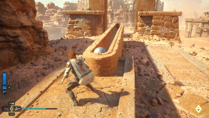 Pozostało już tylko podejście do centralnej konstrukcji i popchnięcie ostatniej kuli z obrazka - Jedi Survivor: Zagadki Ścieżki odnowy na Jedha - Star Wars Jedi Survivor - poradnik do gry