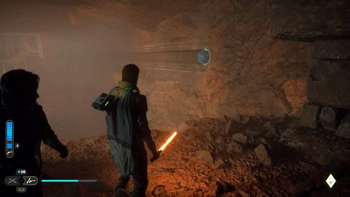 Znajdziecie się w ciemnym pomieszczeniu, w którym trzeba popchnąć trzecią kulę i zmienić położenie sąsiednich skał - Jedi Survivor: Zagadki Ścieżki odnowy na Jedha - Star Wars Jedi Survivor - poradnik do gry