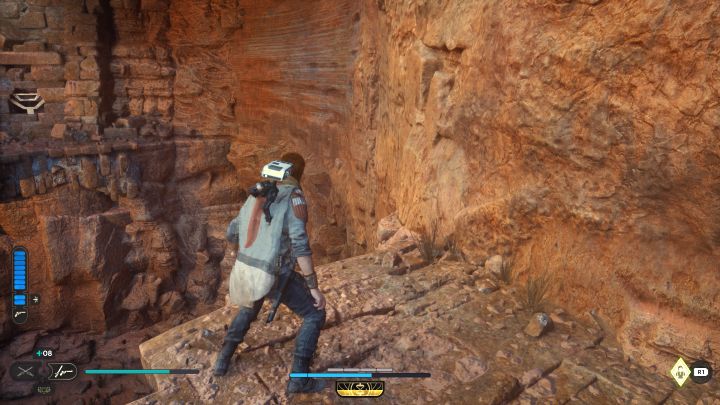W miejscu, w którym stał szturmowiec możecie wykonać długi bieg po ścianie - Jedi Survivor: Zagadki Ścieżki odnowy na Jedha - Star Wars Jedi Survivor - poradnik do gry