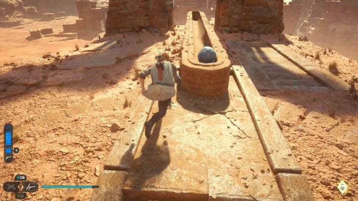 Pozostało już tylko podejście do centralnej konstrukcji i popchnięcie trzeciej kuli z obrazka - Jedi Survivor: Zagadki Ścieżki uporu na Jedha - Star Wars Jedi Survivor - poradnik do gry