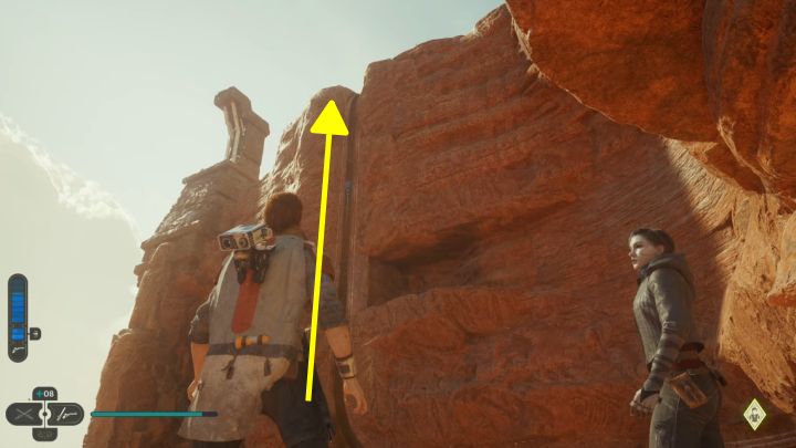Dzięki wcześniejszemu popchnięciu pierwszej kuli ścieżka drugiej kuli powinna być kompletna i druga kula może dotrzeć na samą górę ruin - Jedi Survivor: Zagadki Ścieżki uporu na Jedha - Star Wars Jedi Survivor - poradnik do gry