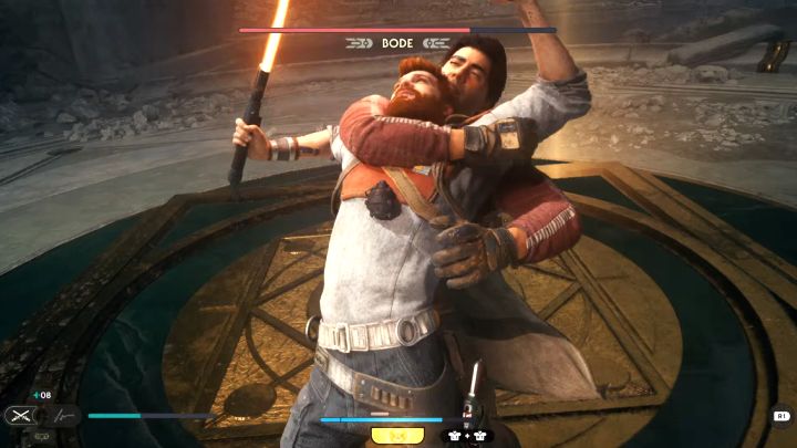 Trudnym do uniknięcia czerwonym atakiem jest próba złapania Cala - Bode może umieścić ładunek wybuchowy na jego klatce - Jedi Survivor: Jak pokonać końcowego bossa Bode Akuna? - Star Wars Jedi Survivor - poradnik do gry