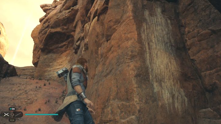 Obróćcie się w lewo, a zauważycie pionowe ściany do wspinaczki - odbijajcie się na przemian od nich - Jedi Survivor: Zagadka wspinaczki na Lądowisku w ruinach na Jedha - Star Wars Jedi Survivor - poradnik do gry