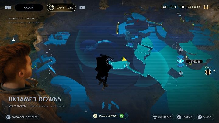 Zaczynając od miejsca medytacji zeskoczcie na dół i udajcie się na prawo, do ściany - Jedi Survivor: Nieokiełznane Zbocza - lista sekretów (część 1) - Star Wars Jedi Survivor - poradnik do gry