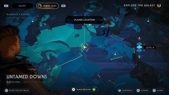 Zejdźcie ścieżką w dół (znajduje się ona niedaleko otworu w ścianie) i idźcie w stronę jaskini przy wodzie - Jedi Survivor: Nieokiełznane Zbocza - lista sekretów (część 1) - Star Wars Jedi Survivor - poradnik do gry