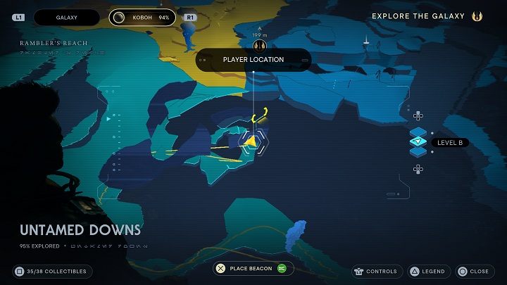 Zeskoczcie na dół trzymając się prawej strony i idźcie przed siebie - Jedi Survivor: Nieokiełznane Zbocza - lista sekretów (część 2) - Star Wars Jedi Survivor - poradnik do gry