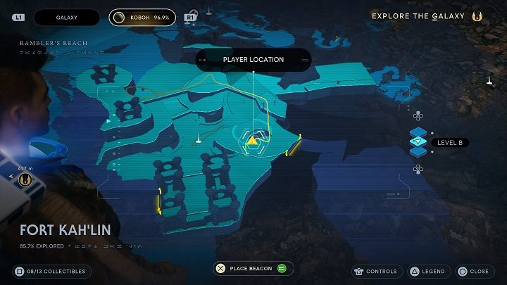 Otwórzcie pobliski skrót i zeskoczcie niżej, aby następnie spaść z przeciwnikami do dołu, który zostanie otwarty - Jedi Survivor: Fort KahLin - lista sekretów - Star Wars Jedi Survivor - poradnik do gry