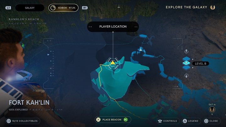 Po zejściu na dół udajcie się do krawędzi obszaru, na którym się znajdujecie - Jedi Survivor: Fort KahLin - lista sekretów - Star Wars Jedi Survivor - poradnik do gry