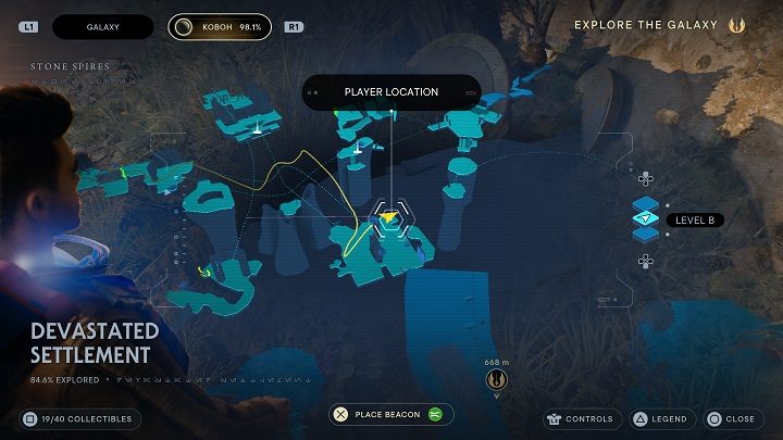 Po skorzystaniu z niego od razu odbijajcie na prawo - Jedi Survivor: Zniszczona Osada na planecie Koboh (część 1) - Star Wars Jedi Survivor - poradnik do gry