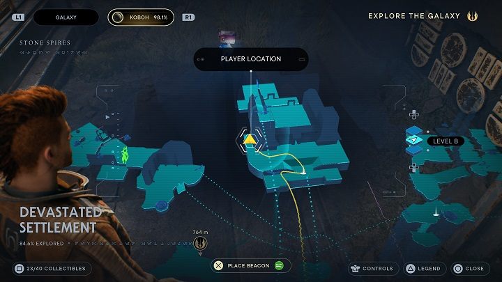 Po wylądowaniu udajcie się do lewej ściany budynku - Jedi Survivor: Zniszczona Osada - lista sekretów (część 2) - Star Wars Jedi Survivor - poradnik do gry