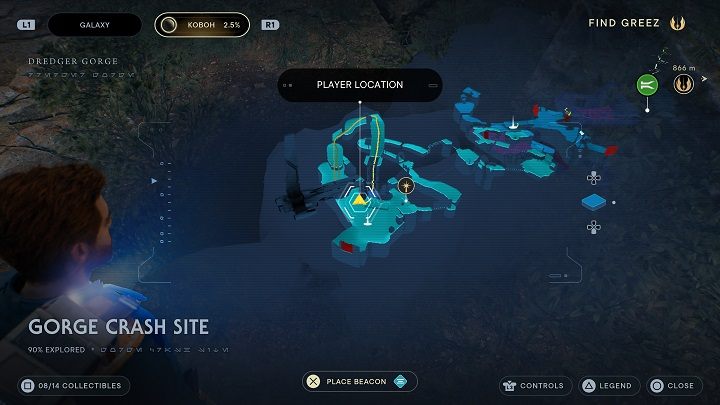 Jak tylko wyjdziecie z windy, którą zjechaliście poziom niżej, udajcie się na prawo od niej - Jedi Survivor: Miejsce katastrofy w Przekopie - lista sekretów - Star Wars Jedi Survivor - poradnik do gry